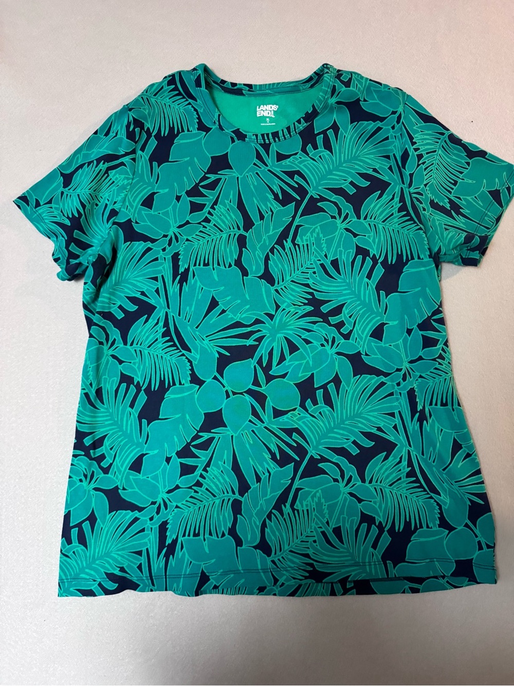 Lands' End Teal Tee with Navy Trim